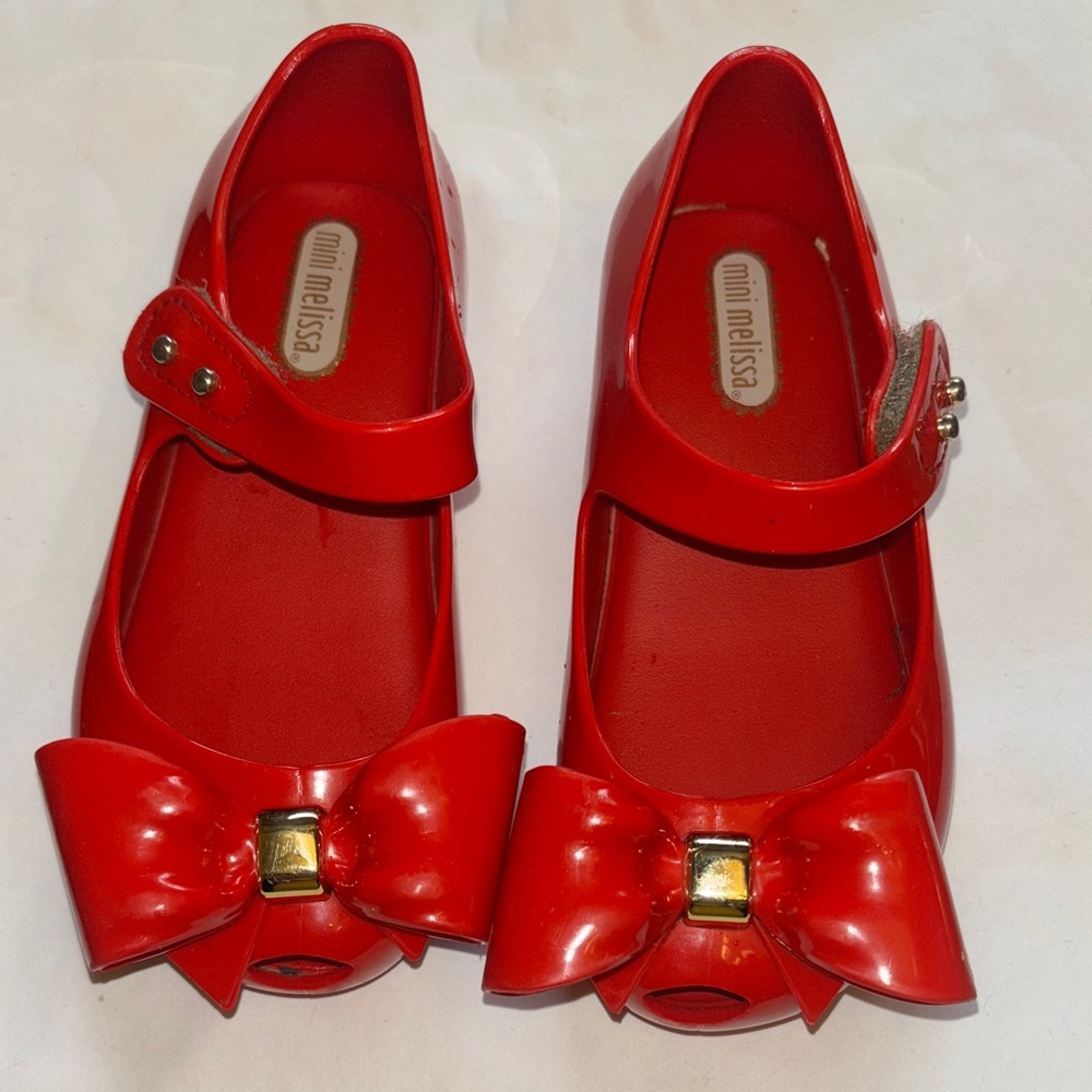 Mini Melissa Kids Red Dress Shoes with Bow